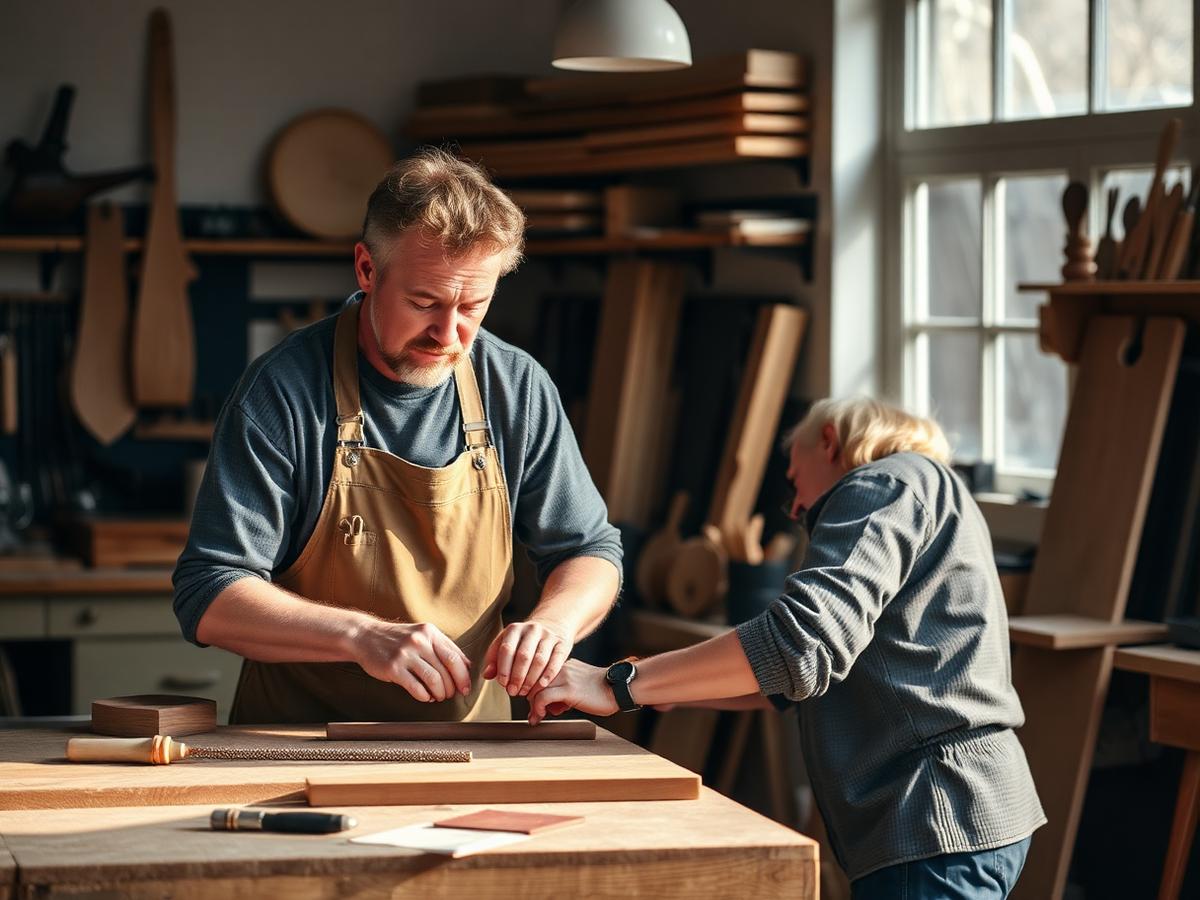Håndværksvirksomhed arbejder ved høvlebænk i værksted