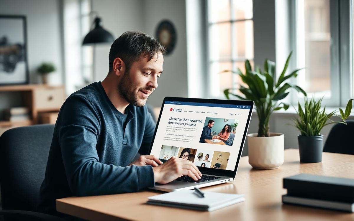 Virksomhedsejer gennemgår sin WordPress-hjemmeside på en bærbar computer